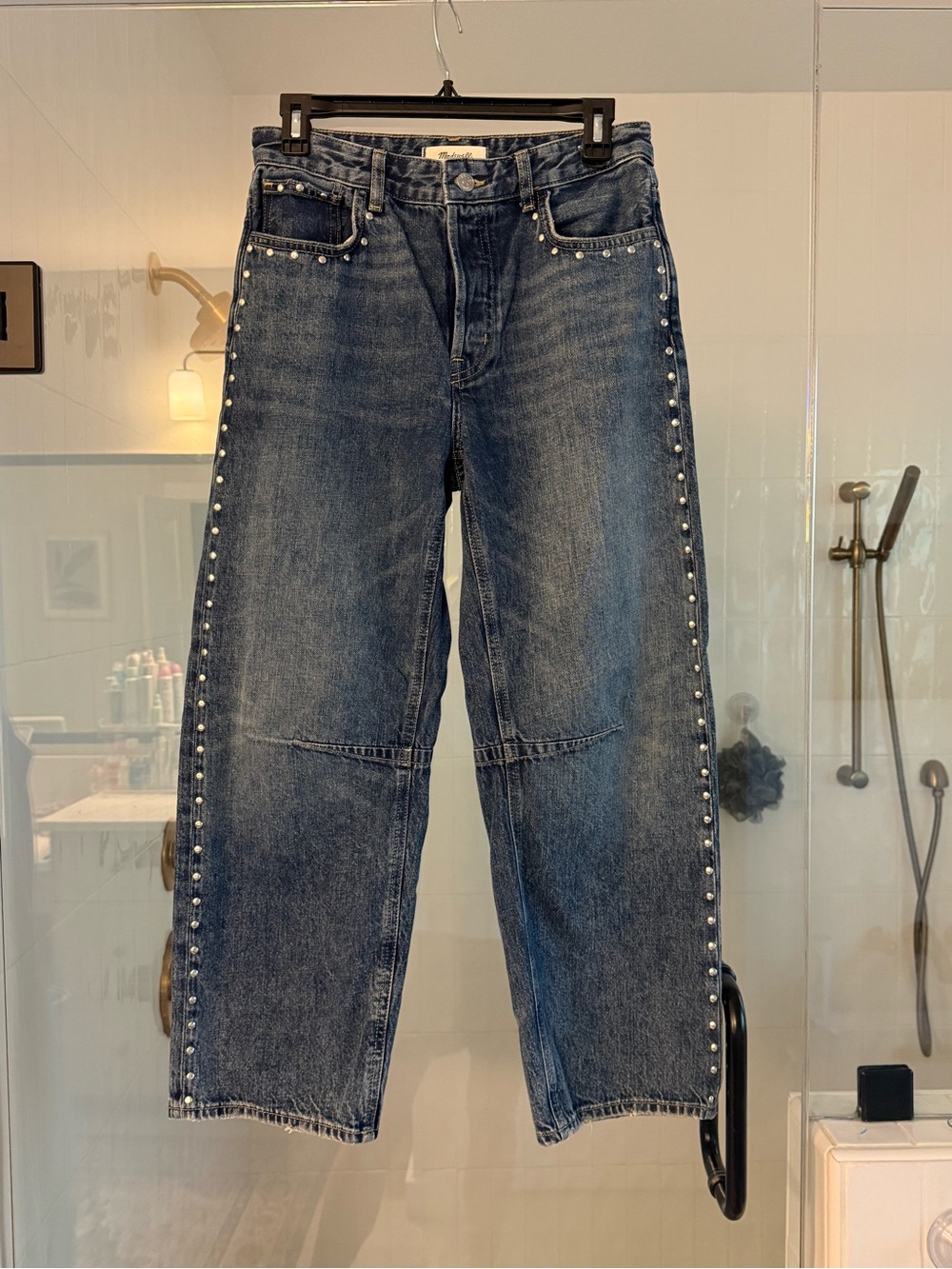 Madewell Dark Blue Stud-Trim Barrel Jeans